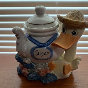 Charming Duck Sugar Jar - White and Orange